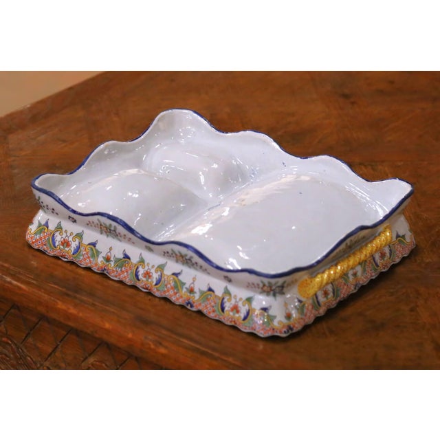 19th Century French Desvres Hand Painted Faience Divided Serving Tray For Sale - Image 10 of 11