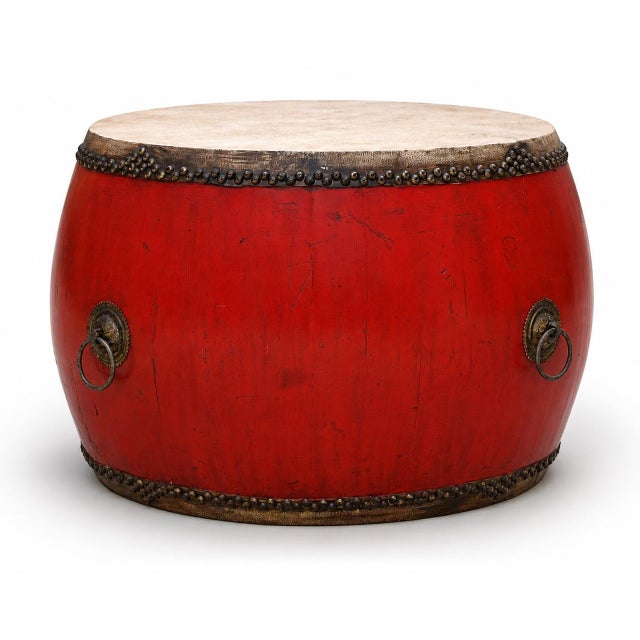 Monumental Antique 48" Chinese Ceremonial Drum Round Table Red Lacquered For Sale - Image 10 of 18