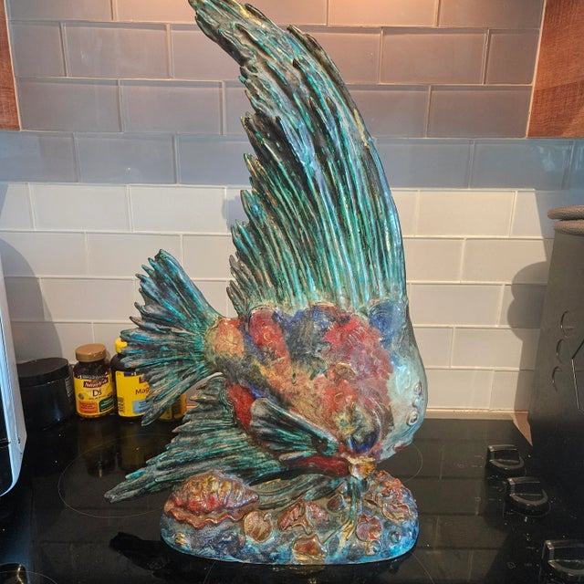 Italian Mid Century Angel Fish Ceramic Sculpture By E Pattarino sold as found in vintage condition without overt damage...