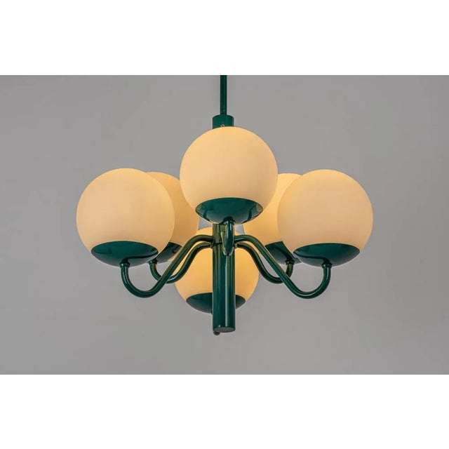Green German Green & Opal Glass Sputnik Pendant Light, 1970s For Sale - Image 8 of 11