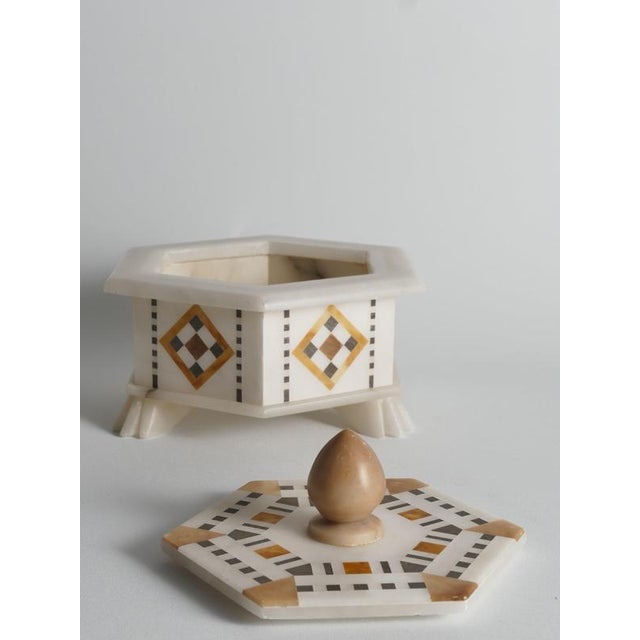 Italian Pietra Dura and Alabaster Inlay Hexagonal Box For Sale - Image 12 of 18