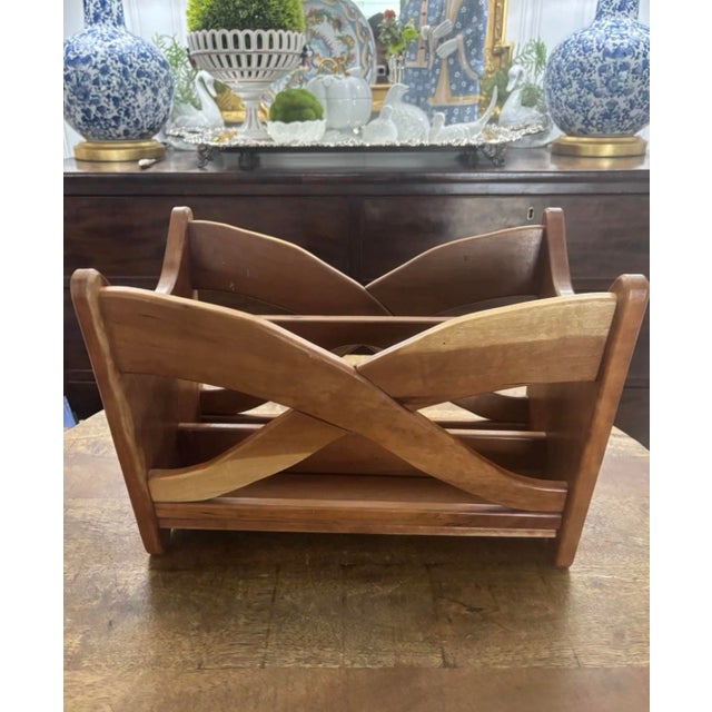 Vintage MCM Wood Magazine Rack Stand Arts & Crafts Handcrafted Jim Skaggs For Sale - Image 6 of 8