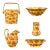 Vintage Enamelware Five-Piece Wash Set in Yellow With Red Berry Motif, C 1950s For Sale