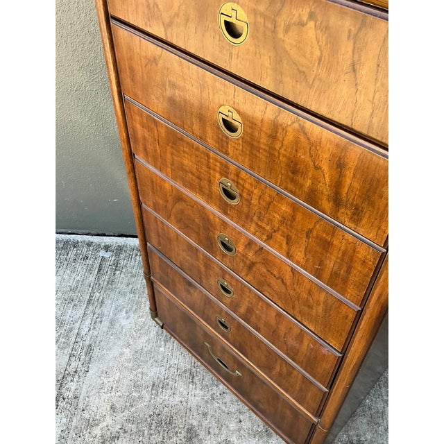 Sienna Vintage Drexel Wood and Metal Campaign Tall Cabinet For Sale - Image 8 of 12