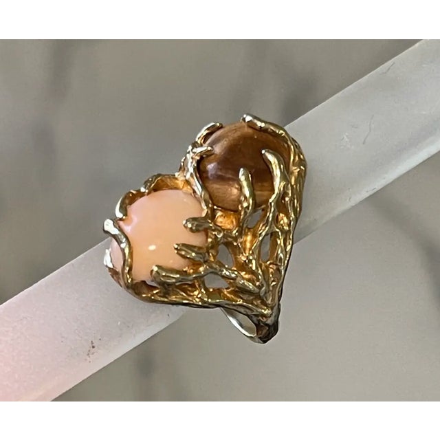 Arthur King Style Raw Diamond and Coral Brutalist Ring For Sale In New York - Image 6 of 10