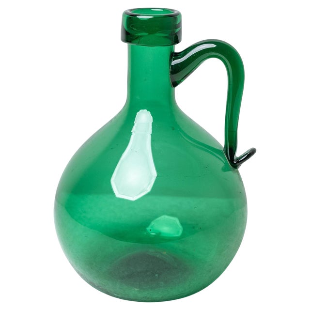 Green Glass Pitcher, 1950s For Sale