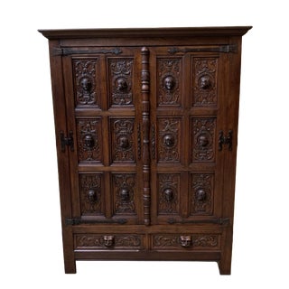 Antique Neo-Gothic Wardrobe with Linen Compartments, 1880 For Sale