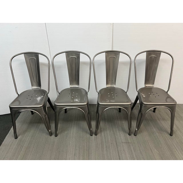Tolix Xavier Pauchard for Tolix Galvanized Steel a-Chairs, Set of Four For Sale - Image 4 of 12