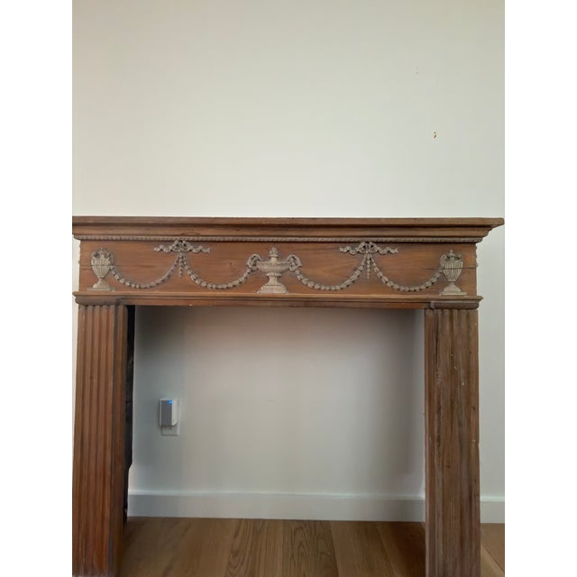 Art Nouveau Vintage Pine Wood Fireplace Mantle For Sale - Image 3 of 4
