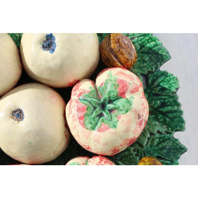 Trompe l'Oeil Large Vine Leaf Wall Plate With Fruits, Vegetables and Walnuts For Sale - Image 10 of 13