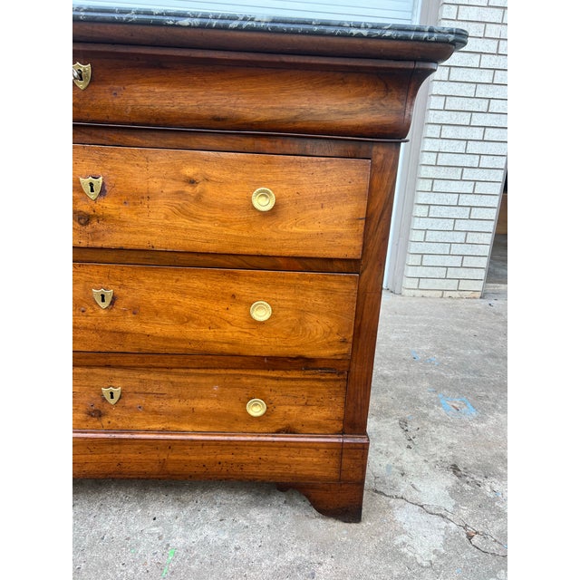 French 19th Century Louis Philippe Marble Top Walnut Commode For Sale - Image 11 of 12