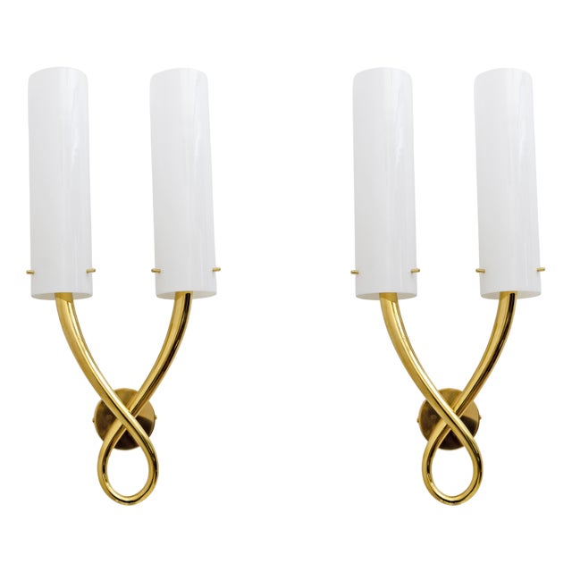 Large Brass and Murano Glass Sconces, 1990, Set of 2 For Sale