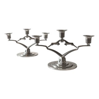 Swedish Grace Pewter Candelabras by Thorild Knutson, Gränna, 1935, Set of 2 For Sale