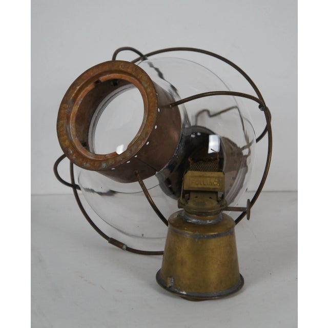 Antique Sherwood & Wedge British Nautical Maritime Brass Onion Ship Oil Lanterns - a Pair For Sale - Image 4 of 12