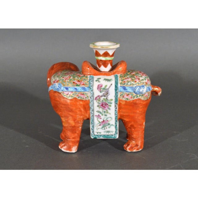 Chinese Chinese Export Porcelain Canton Famille Rose Elephant Candlestick Circa 1860 For Sale - Image 3 of 11