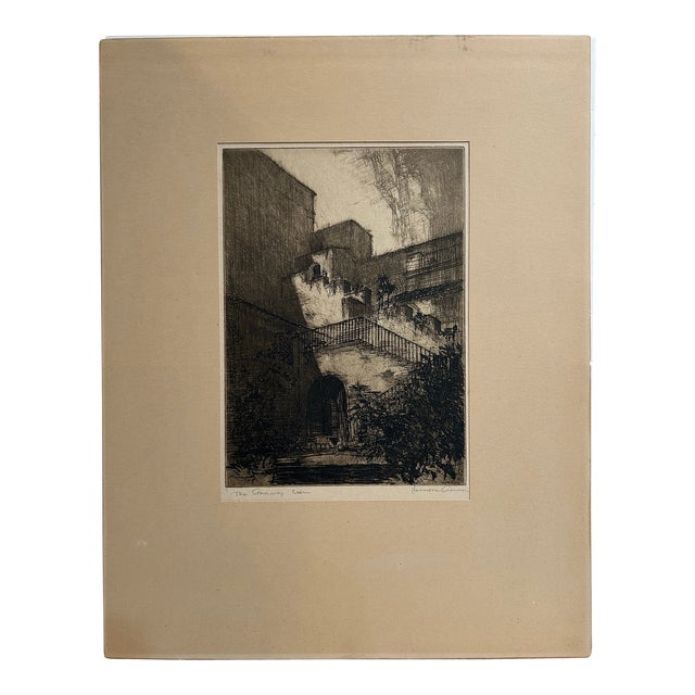 1930’s Harrison Clark Signed Etching “The Stairway Ebell” Matted For Sale