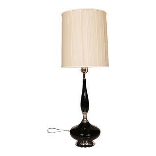 Mid Century Hollywood Regency Black Ceramic Chrome Table Lamp For Sale
