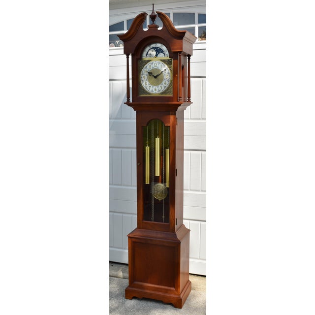 Hermle Alexandria Grandfather Clock Cherry Wood Moon Phase Westminster Chime For Sale - Image 10 of 15