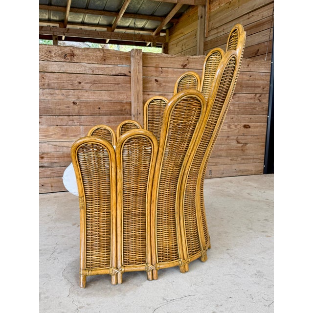 Wood Vintage Sculptural Rattan Fan Back Palm Frond Lounge Chair For Sale - Image 7 of 12
