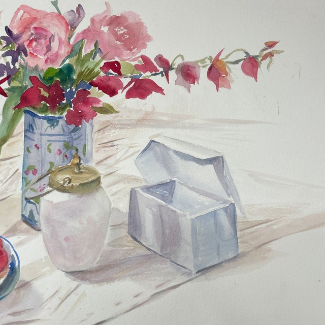 Impressionist 1980’s Original Impressionist Bouquet on Table Still Life Watercolor Painting For Sale - Image 3 of 5