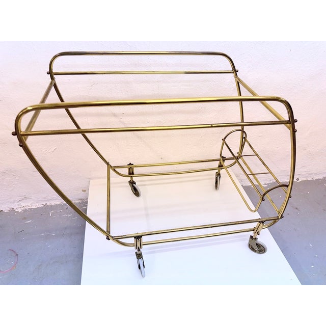Streamline Bar Trolley in Brass and Glass, 1950s For Sale - Image 18 of 18