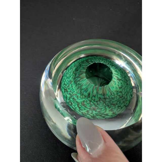 Murano Vintage Murano Style Green Yellow and White Daisy Art Glass Paperweight For Sale - Image 4 of 5