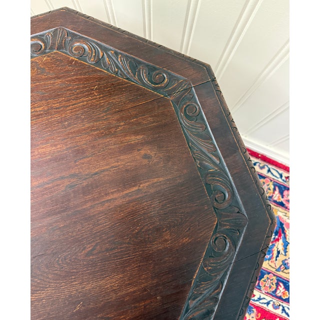 Antique French Octagonal Table Renaissance Revival Barley Twist Oak 24.5"t 19thC For Sale - Image 17 of 18