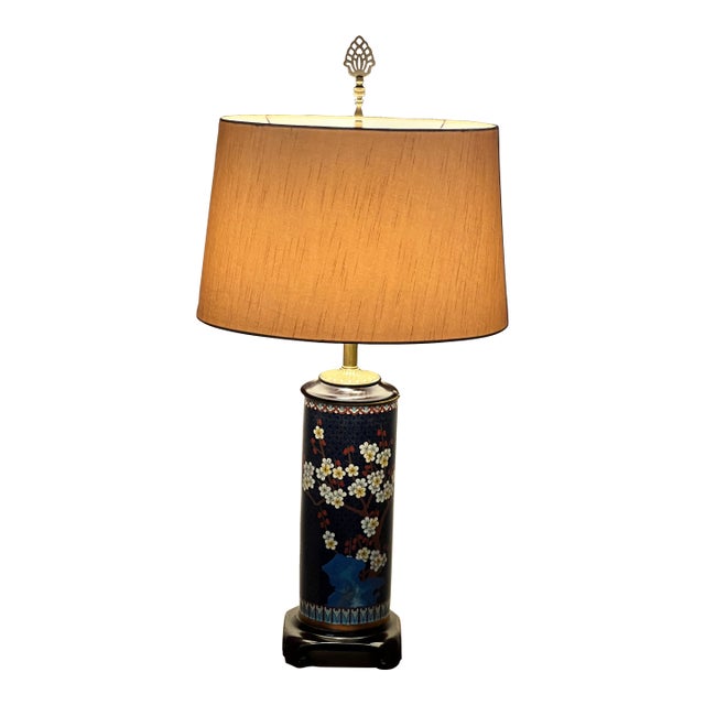 Vintage Japanese Cloisonné Cylinder Table Lamp by Knob Creek For Sale