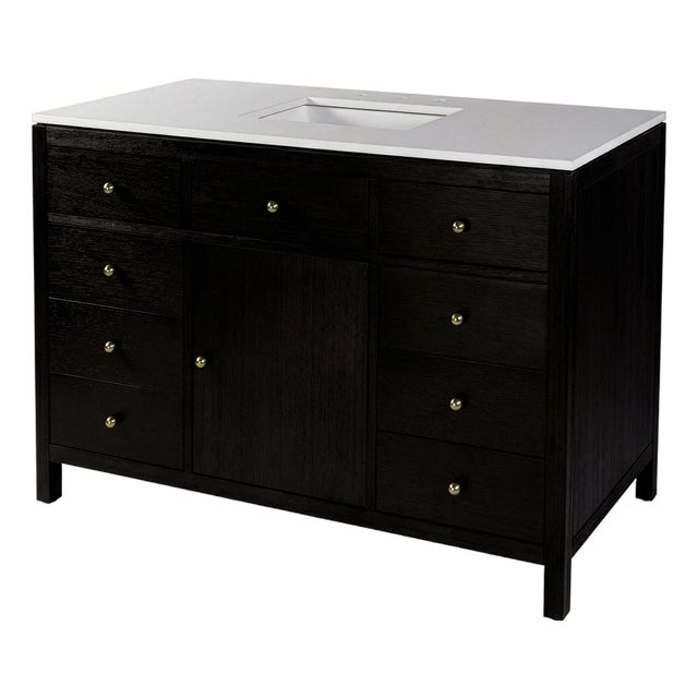 Nora 48 in. W Quartz and Wood Single Sink 8 Drawer Bathroom Vanity Set, Antique Coffee For Sale