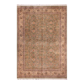 Shabby Chic 1990's Floral Pak-Persian Green/Ivory Wool Rug - 9'0'' X 12'2'' For Sale