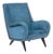 Blue Velvet Armchair with Beech Base, 1950s For Sale