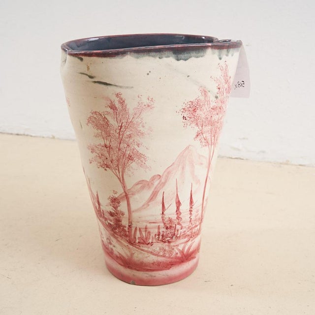 Umbrella Stand in Hand-Painted Glazed Terracotta For Sale - Image 4 of 5