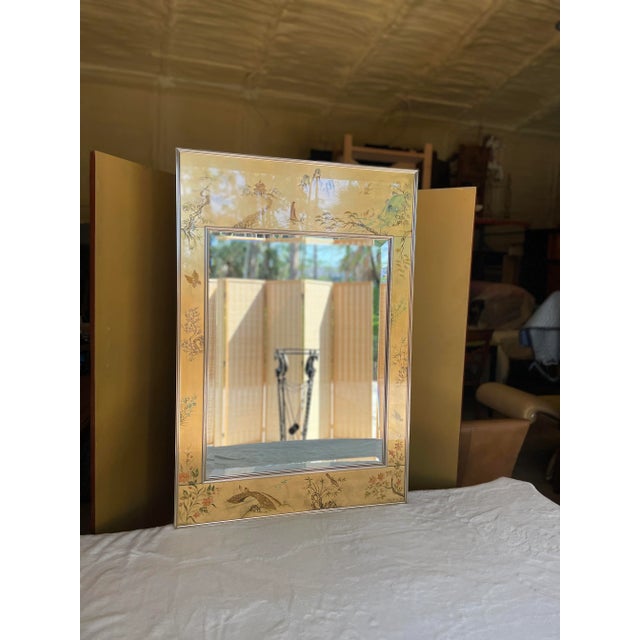 Chinoiserie Vintage La Barge Hand Painted Gold Leaf Rectangular Decorative Mirror For Sale - Image 3 of 12