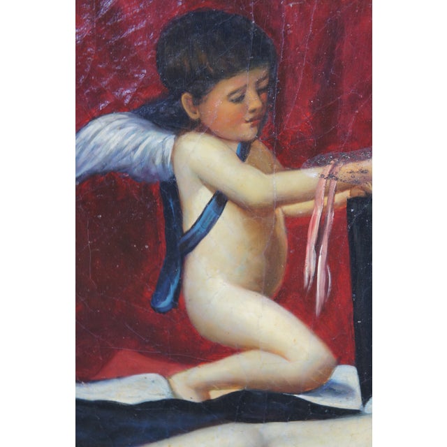 Vintage Baroque Style Reclining Female Nude Oil Painting Divan Cherub Framed 38" For Sale - Image 10 of 12