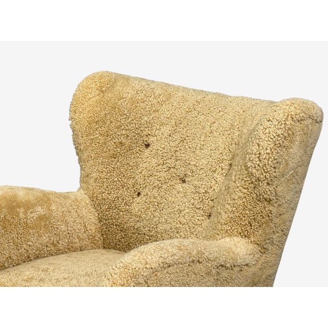Auburn Swedish Modern, Organic Lounge Chairs, Shearling, Wood, Sweden, 1940s For Sale - Image 8 of 12