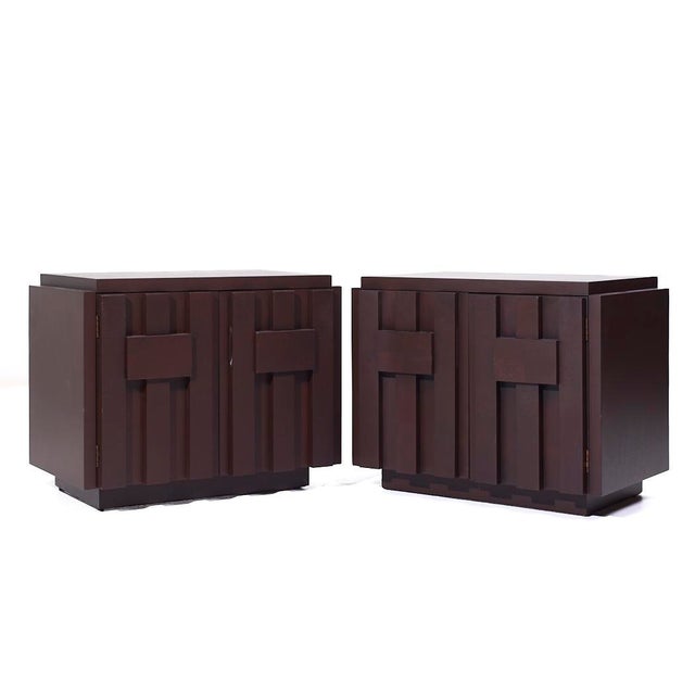 Lane Staccato Brutalist Mid Century Walnut Nightstands - Pair Each nightstand measures: 28 wide x 17.25 deep x 22.25...