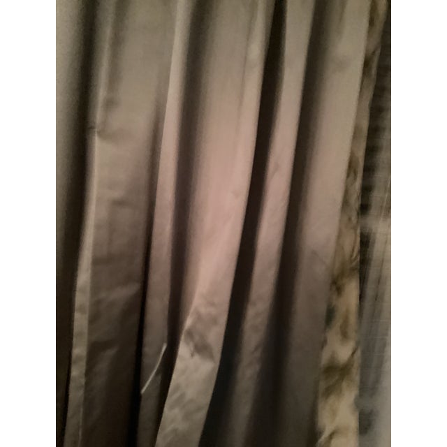 Chrome Custom-Made Silvery Chrome Color Drapes With Floral Borders. For Sale - Image 8 of 8