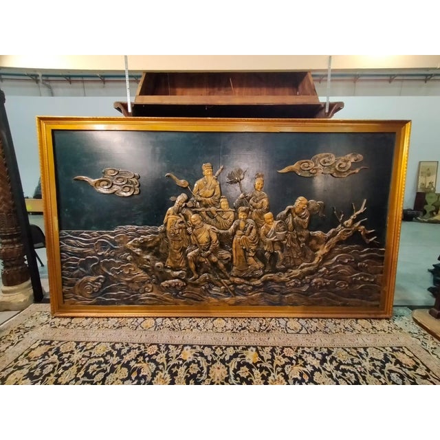 Chinese Artist, Large Lacquered and Carved Bas-Relief, Early 1900s, Carved Wood For Sale - Image 3 of 7