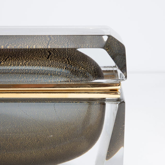 Hand Blown Murano Glass Box in Grey Black W/24 Karat Gold Flecks For Sale - Image 9 of 9