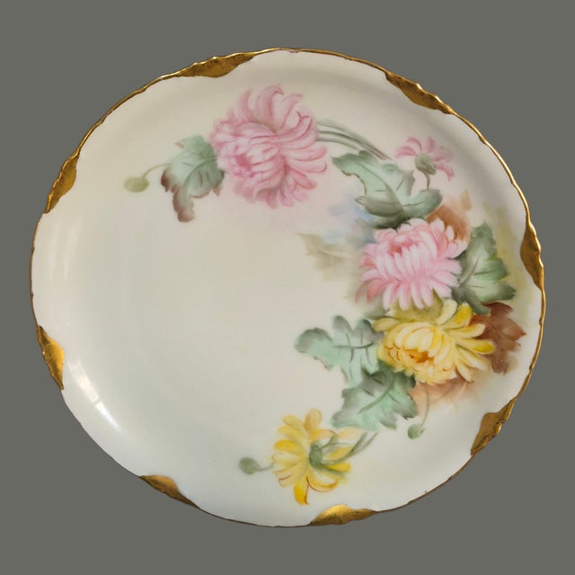 Victorian Vintage r.c. Versailles Bavaria Painted Gilded Chrysanthemums Porcelain 4piece Tea Set For Sale - Image 3 of 8