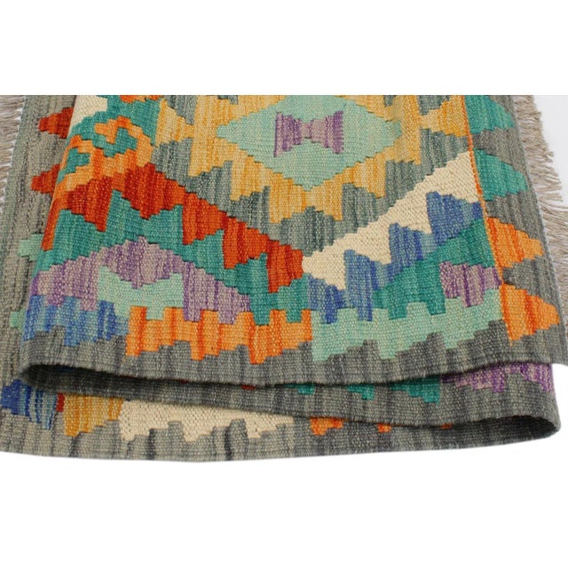 Textile 1990s Kilim Blue Gray Wool Rug - 2'9" X 4'2" For Sale - Image 7 of 7