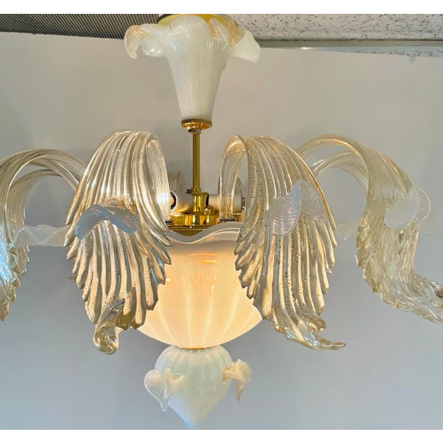 Original retail $7055, timeless Myran Allan Luxury Lighting Italian Art Deco Style Opalescent Murano Semi-Flush Mount,...