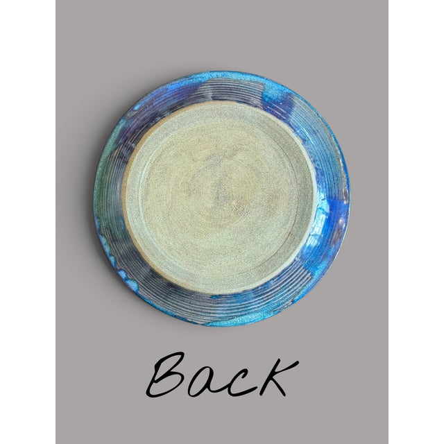 Ceramic Studio Art Pottery Platter-Signed Blue Purple Green-Iridescent Ceramic-Coastal For Sale - Image 7 of 11