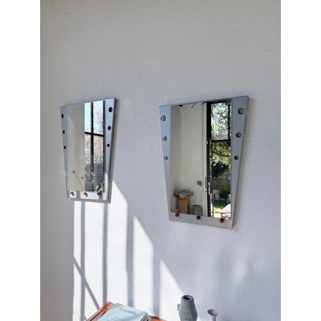 Vintage Mirrors in Chrome and Wood, 1980s, Set of 2 For Sale - Image 14 of 18