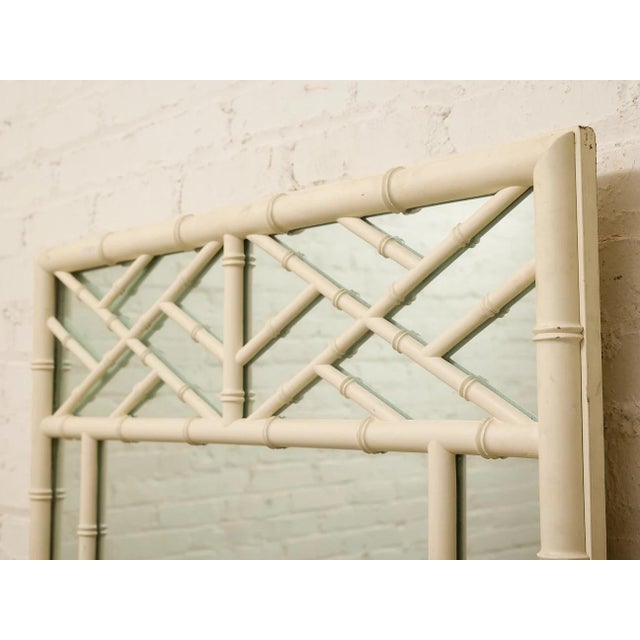 Vintage Hollywood Regency Faux Bamboo White Wall Mirror For Sale - Image 4 of 9