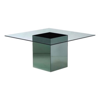 Vintage Block Table with Mirrored Glass Base and Glass Top by Nanda Vigo for Acerbis, 1970s For Sale