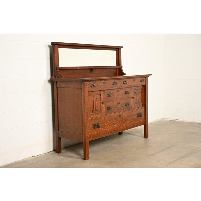 Mission Stickley Brothers Style Antique Mission Oak Arts & Crafts Sideboard or Bar Cabinet, Circa 1910 For Sale - Image 3 of 16