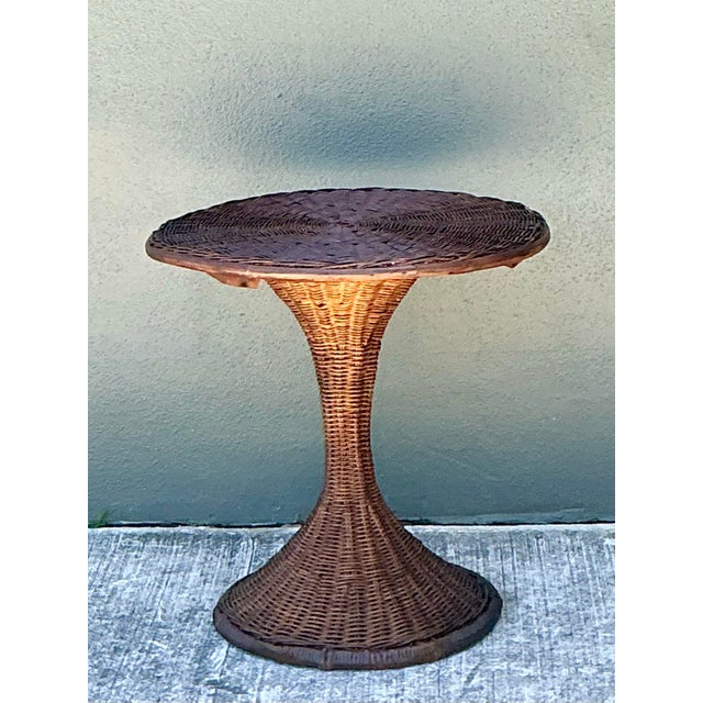 Wood Vintage Woven Rattan Drinks Table For Sale - Image 7 of 12