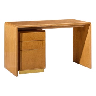 Milo Baughman for Thayer Coggin Mid Century Birdseye Maple and Brass Desk For Sale