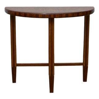 Tramp Art Demi-Lune Console Table with Geometric Marquetry, circa 1900 For Sale